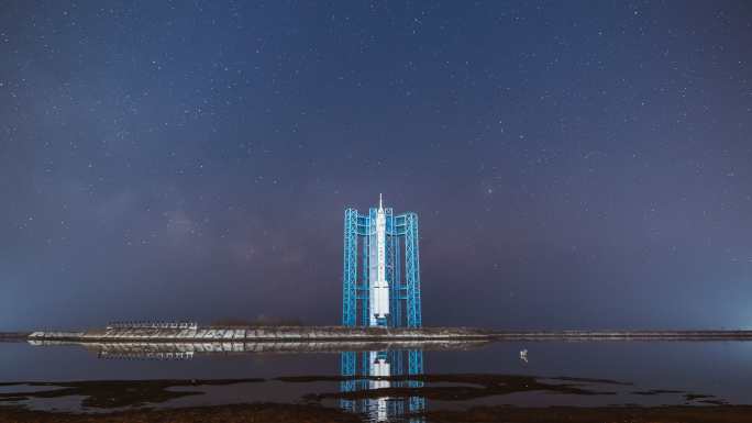 大连皮口港火箭夜晚星空延时