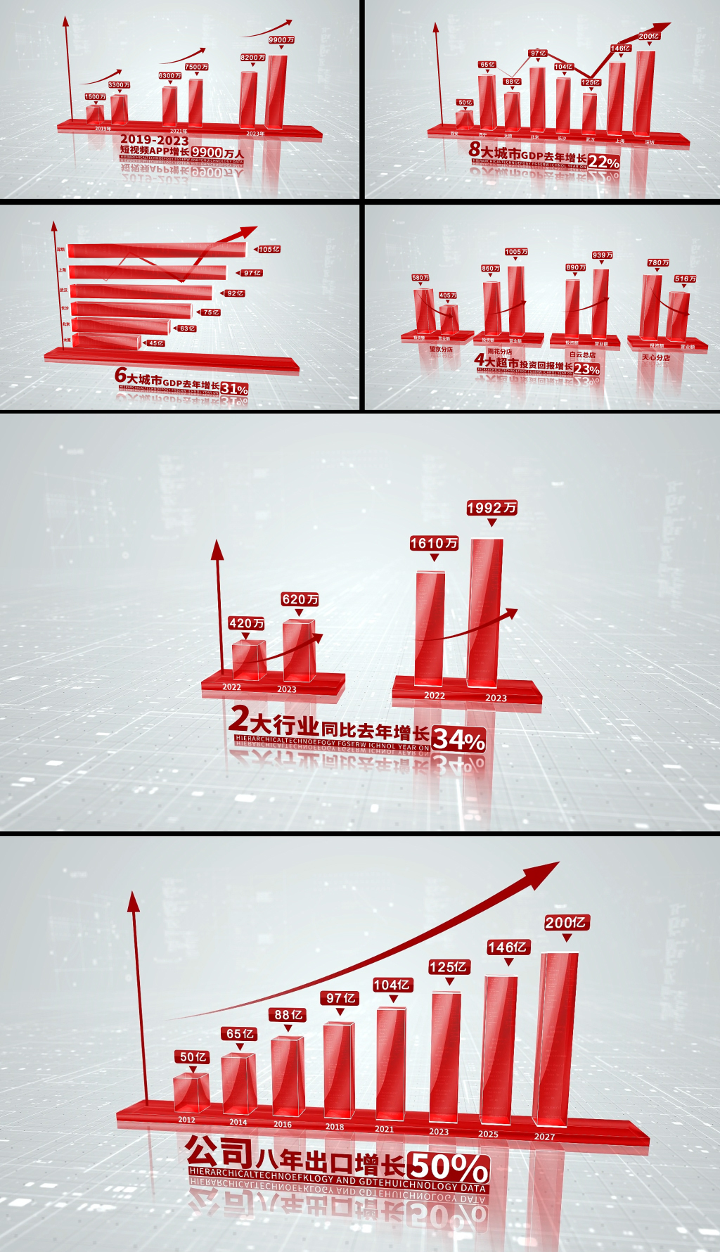 红色简洁企业科技数据柱状图AE模板