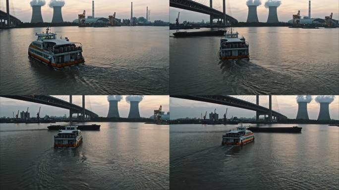 上海闵浦大桥日落航拍