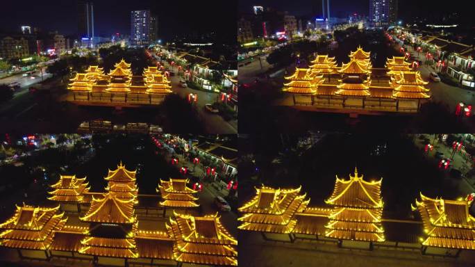 广西靖西锦绣古镇夜景城市建筑风光航拍