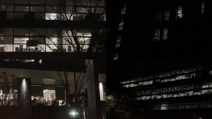 深夜窗户大楼加班 灯光窗外夜晚晚上亮灯