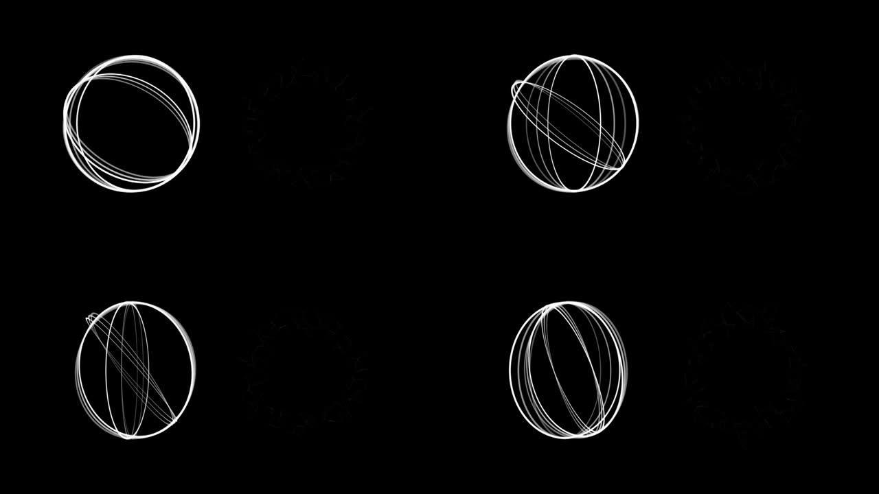 黑色背景下抽象圆形环形旋转的数字动画