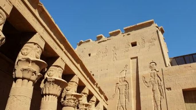 埃及阿斯旺菲莱神庙入口特写镜头