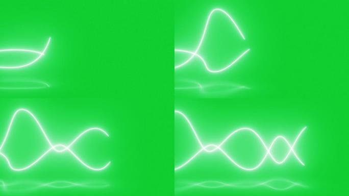 霓虹灯线向前移动和闪烁-发光线-色度键条纹-4k抽象色度键霓虹灯波线背景-波过渡-绿色背景上的彩色波