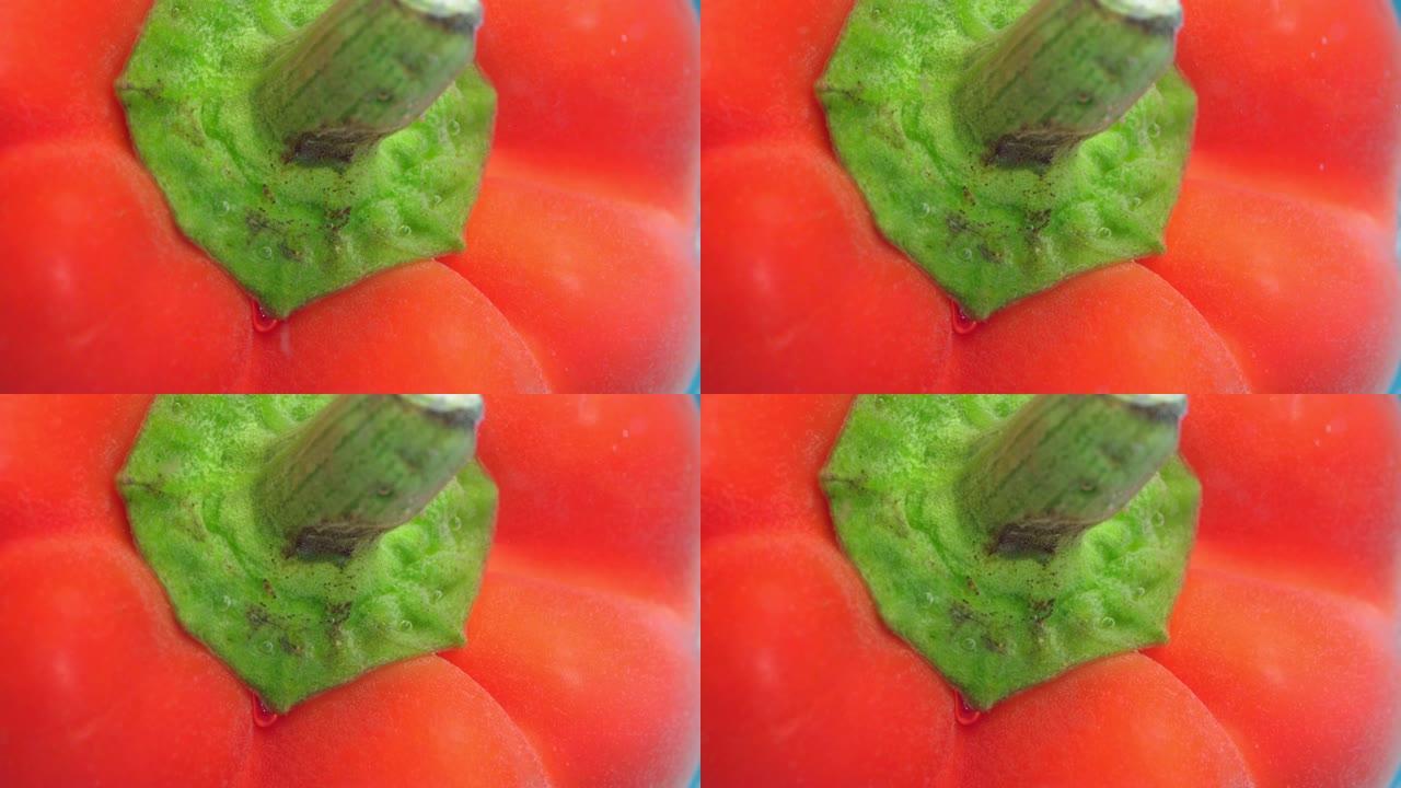 蔬菜准备吃你需要洗。红辣椒特写宏观，选择性聚焦