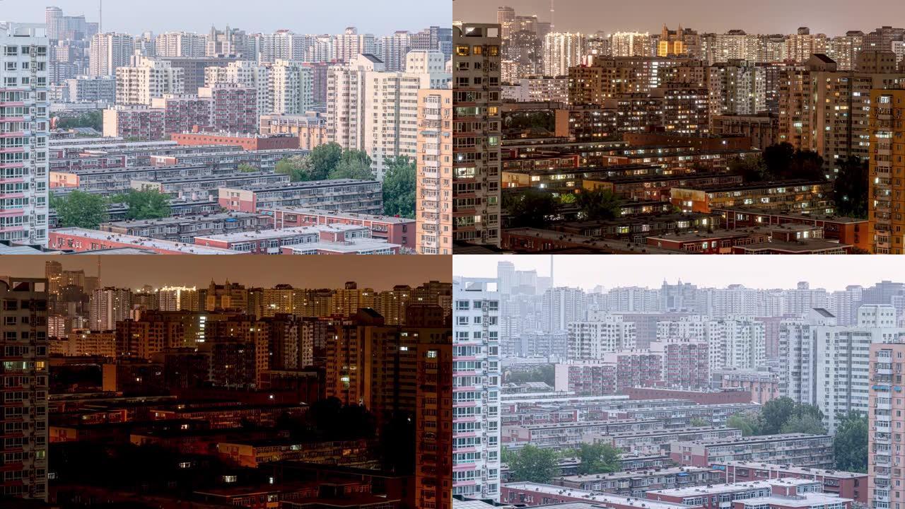 北京公寓楼晚上到早上的延时。