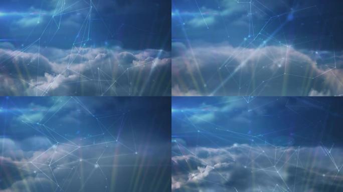 蓝天中云连接网络的数字动画