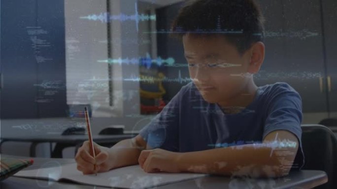 针对在小学学习的亚洲男孩进行数据处理的多个屏幕