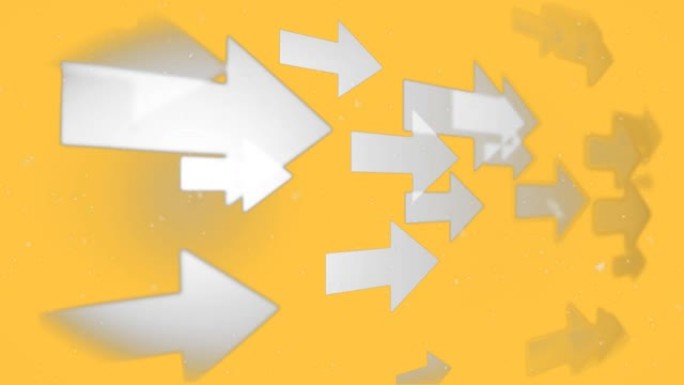 白色粒子落在黄色背景下的多个箭头图标上的数字动画