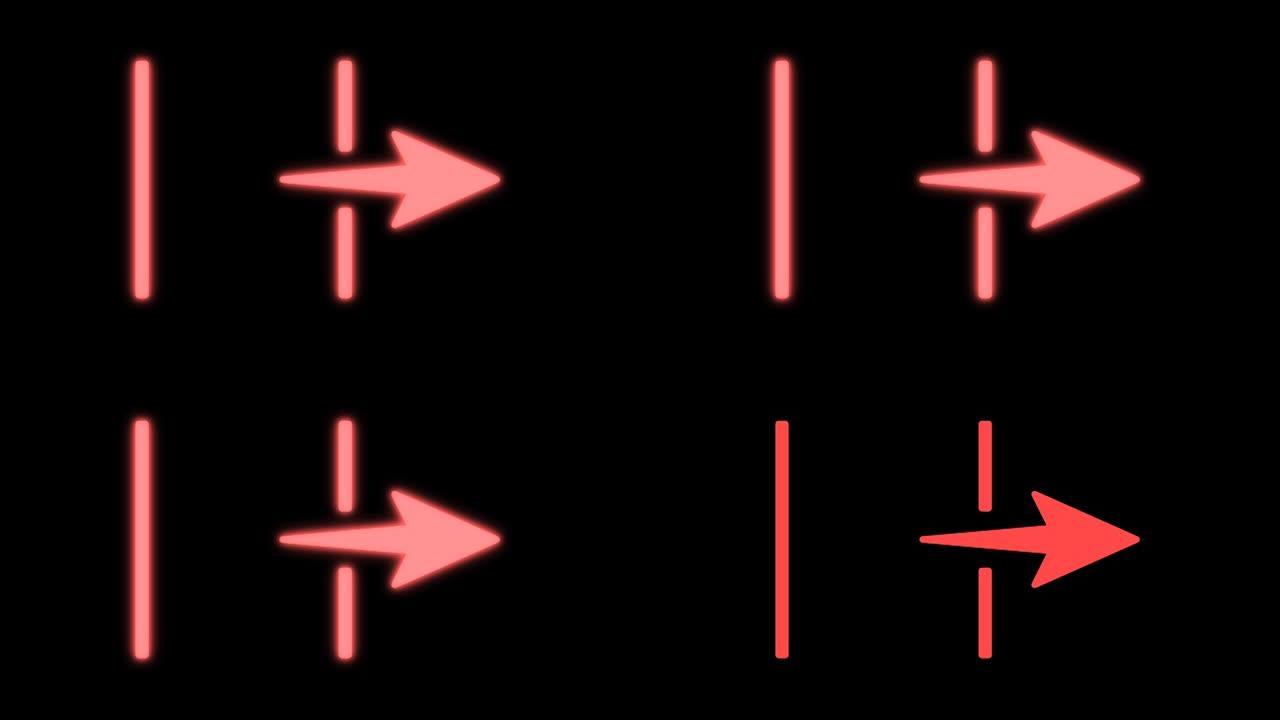 闪烁效果中的红色霓虹灯注销图标。循环4k运动图形隔离在黑色背景上。网络扩张、关闭和注销的概念。