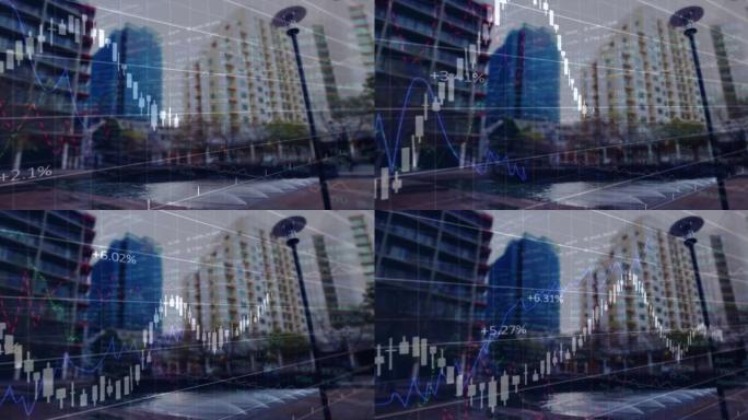 城市景观上的金融数据处理动画