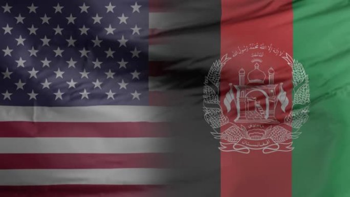 美国和阿富汗国旗无缝特写挥舞动画。美国和阿富汗背景，3D渲染，4k分辨率