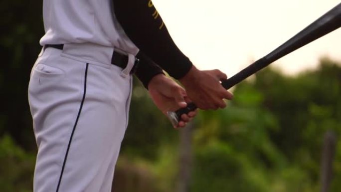 镜头慢动作: 蝙蝠宽的棒球运动员