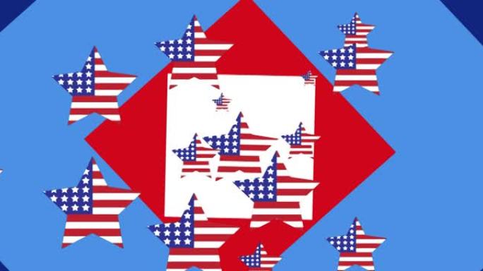 蓝色背景上带美国国旗的星星动画