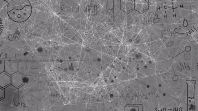 灰色背景上的网络连接和数学方程的动画