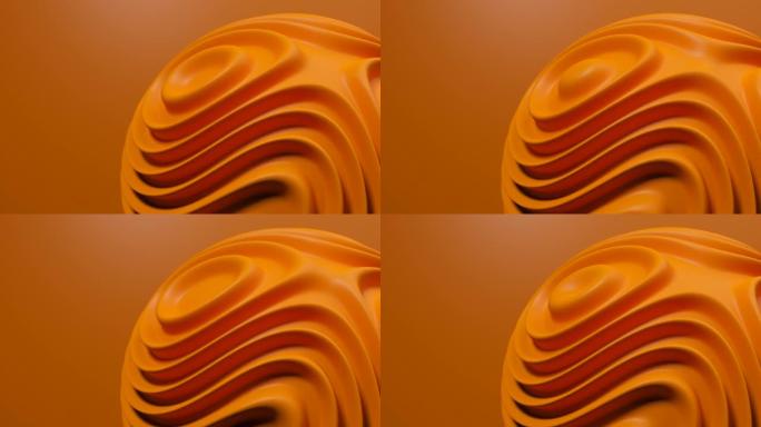 橙色艺术球体背景循环动画抽象有机等离子体球体背景波动和旋转，无缝循环