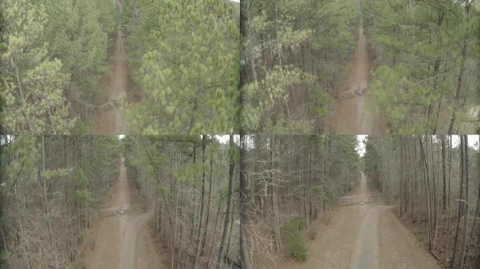 无人机鸟瞰图废弃的森林路美国