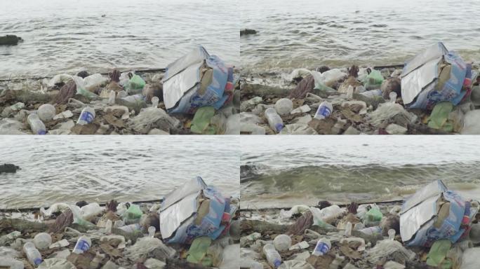 海边的塑料垃圾。西哈努克城。柬埔寨。亚洲