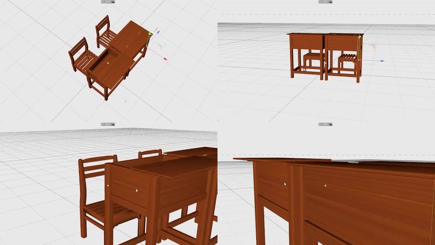 原创老课桌椅三维模型