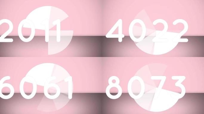 在粉红色背景下旋转的饼图数量增加的数字动画