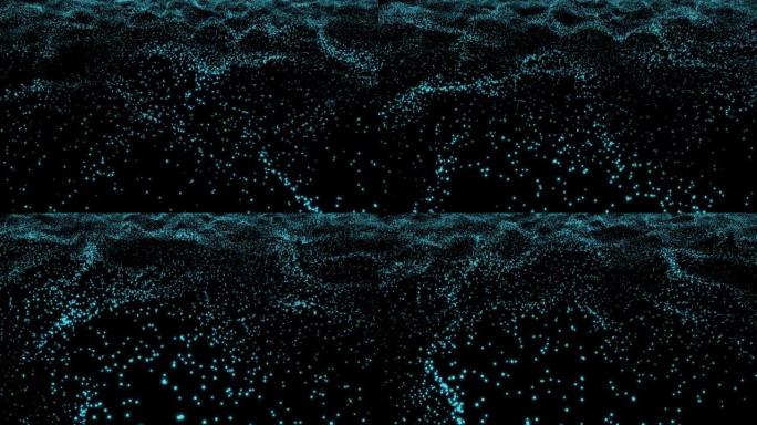 发光粒子的3d渲染循环动画形成振荡点，作为黑色背景上的摇摆花环