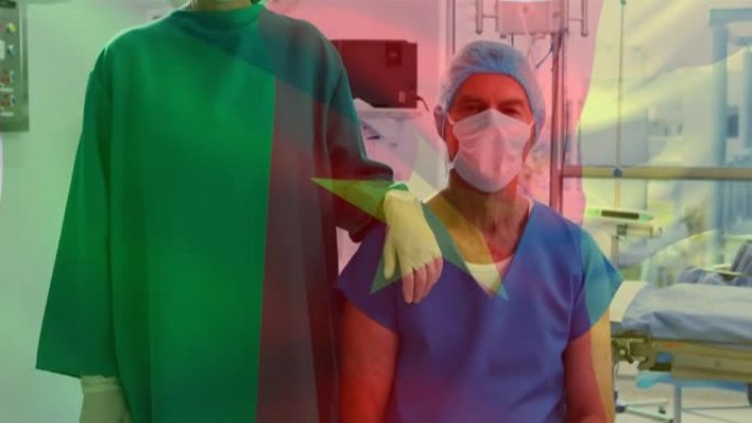 喀麦隆国旗在口罩上挥舞着外科医生的动画