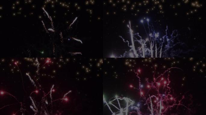 烟花爆炸和发光斑点漂浮的动画