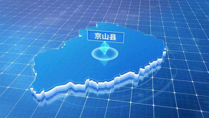 京山县蓝白色科技定位区域三维玻璃地图
