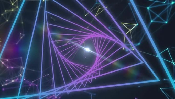 三角形形状的数字动画在连接网络旋转