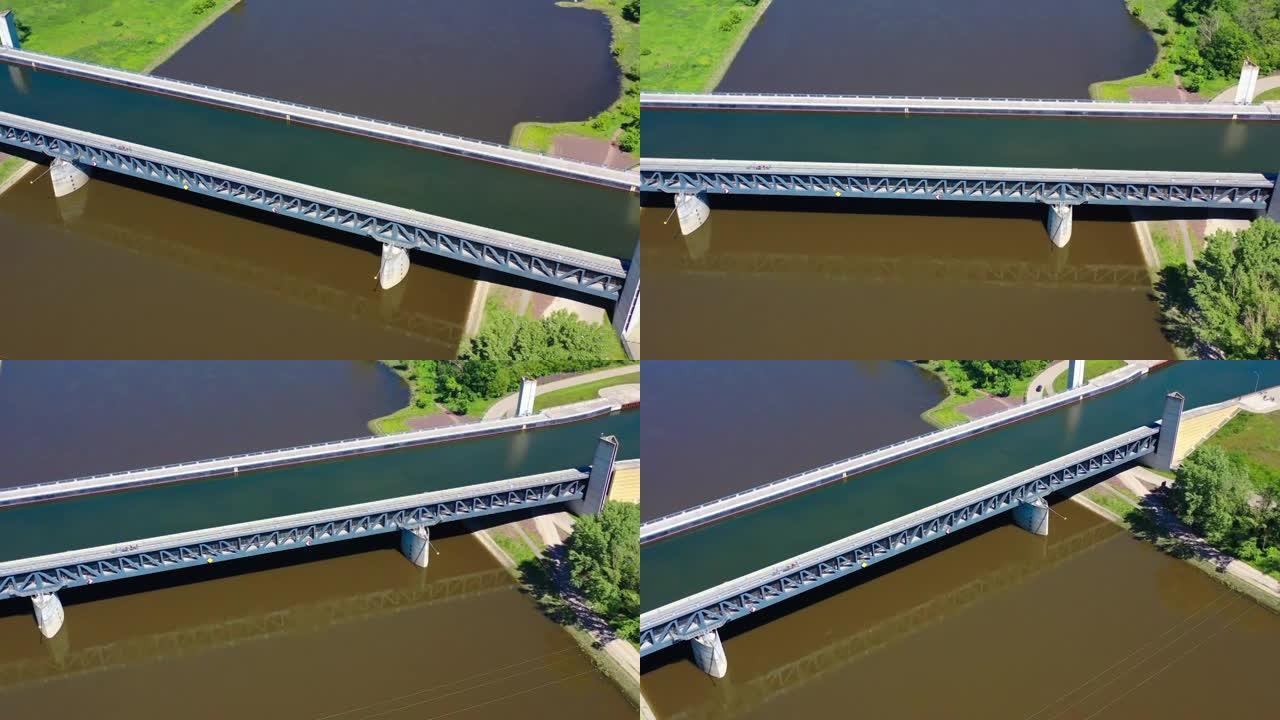 德国马格德堡水桥无人机的鸟瞰图