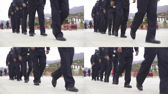 安保 列队 巡逻皮鞋逆行公安警察巡查巡视