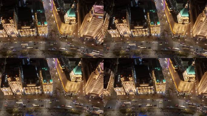 上海外滩航拍人流车流夜景