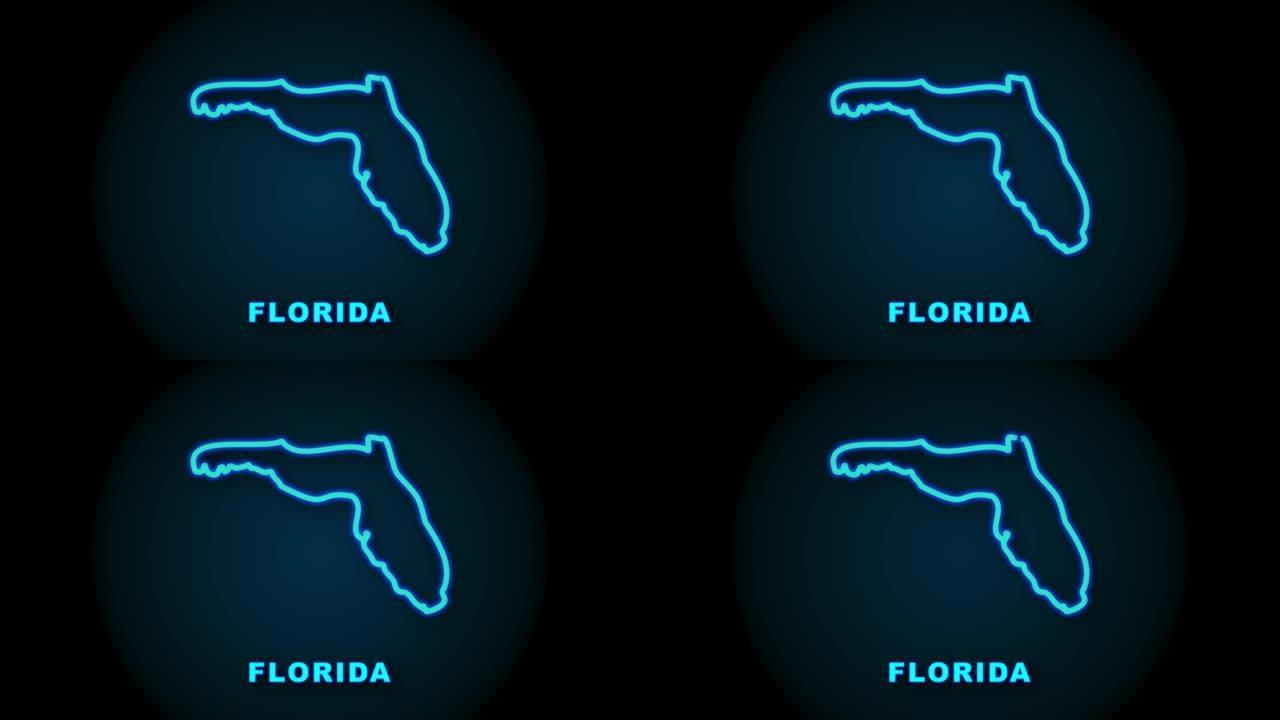 佛罗里达州地图轮廓动画。运动图形。