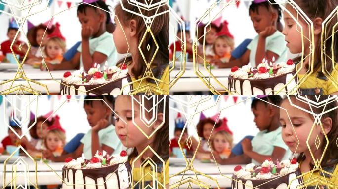 生日聚会上的儿童金色图案动画