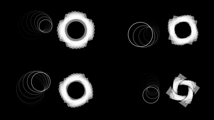 黑色背景下两个抽象圆形旋转的数字动画