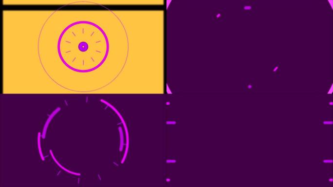 黄色背景上针对电影卷轴效果的抽象紫色数字动画