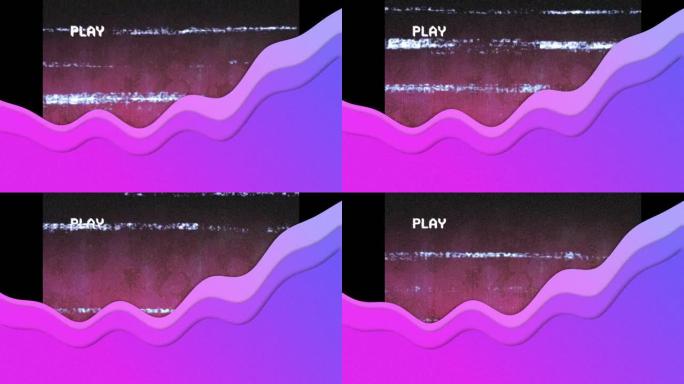 紫色波的动画，用毛刺在屏幕上播放数字接口和数据处理