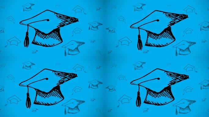 在蓝色背景上移动的学校项目图标的动画