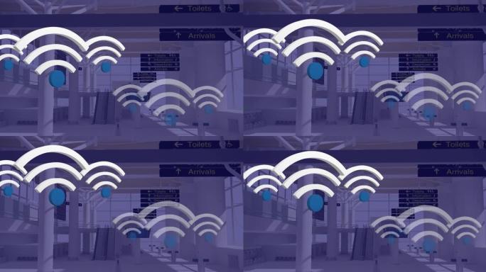 漂浮在机场上空的wifi数字图标动画