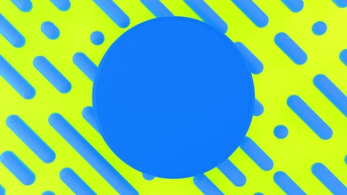 几何移动的蓝色形状，讲台，简约的抽象绿色背景。现代循环动画背景。无缝运动设计。产品展示和展示的模型。