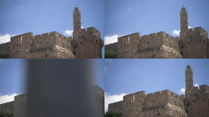 耶路撒冷老墙的城外景观。耶路撒冷老城的城墙，广角，以色列全景。大卫王城墙建筑师保护者在meddle 