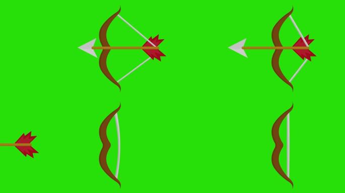 带有色度绿色背景的弓箭的循环动画
