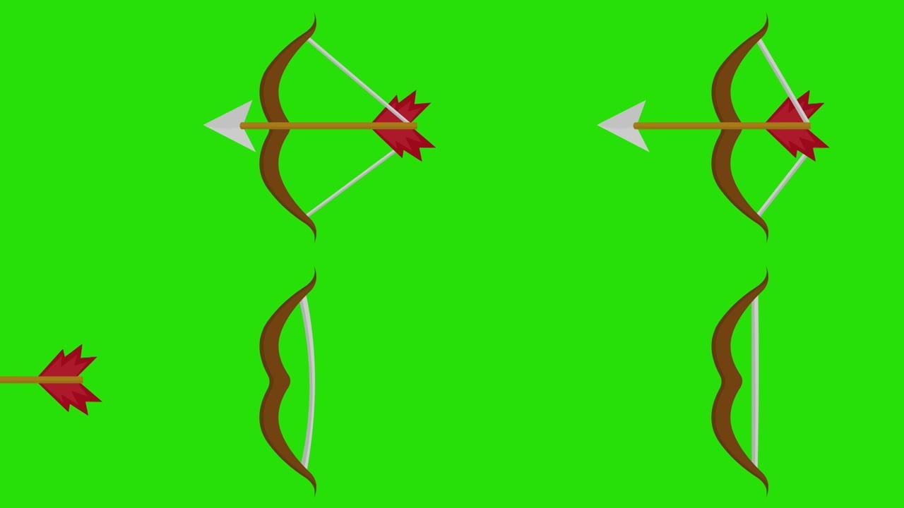带有色度绿色背景的弓箭的循环动画