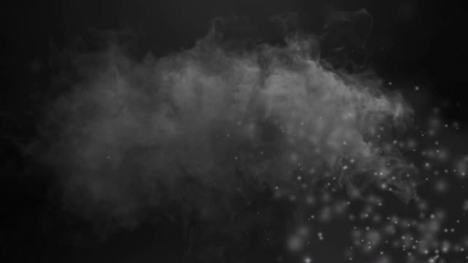 黑色背景上移动的白色粒子和烟雾的动画
