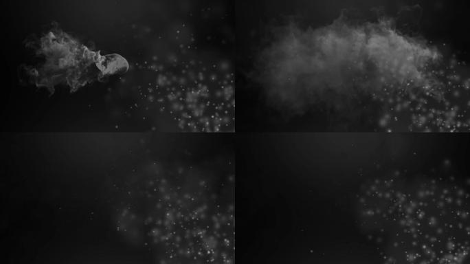 黑色背景上移动的白色粒子和烟雾的动画