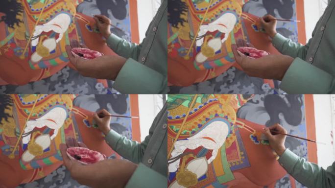 传承民族文化西藏 高清 实拍唐卡工艺手绘