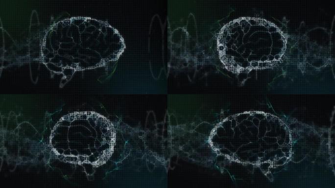 黑色背景下人脑旋转的数字动画