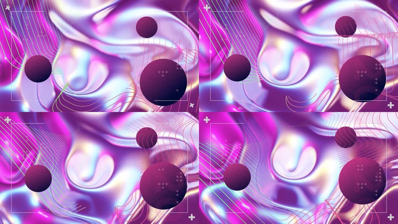 发光液体背景上的紫色球动画