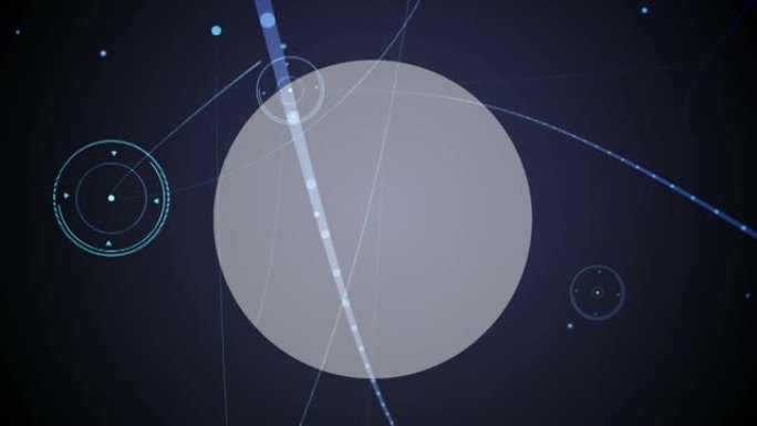 蓝色背景上带有复制空间的圆形横幅上的连接网络的数字动画