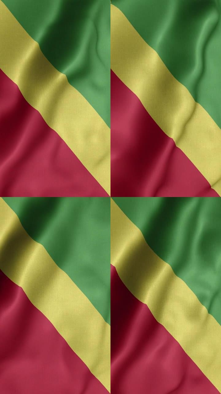 刚果共和国国旗-刚果共和国国旗高细节-国旗刚果共和国波浪图案可循环元素-织物纹理和无尽循环-垂直旗帜
